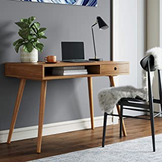 Photo 1 of Nathan James Parker Modern Home Office Writing, Computer or Laptop Desk with Open Storage Cubby and Small Drawer, Walnut
