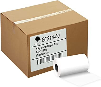 Photo 1 of (50) Gorilla Supply 2 1/4 x 50 Thermal Paper Receipt Rolls 2.25 x 50 ft, POS/Cash Register, Fits All Credit Card Terminals, Verifone VX520 Ingenico ICT220 ICT220 ICT250 FD400, BPA Free, 50 Rolls
