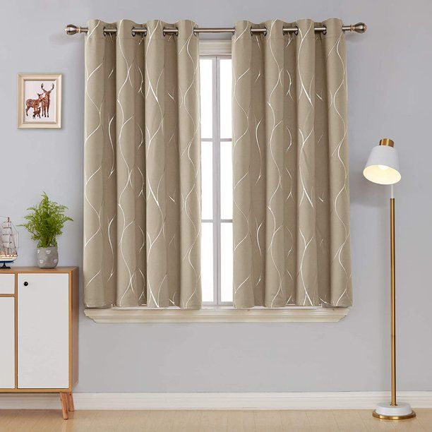 Photo 1 of Deconovo Grommet Blackout Curtains Foil Wave Printed Grommet Room Darkening WindoWPanels Thermal Insulated Curtain Drapes 52Wx 45L inch 2 Panels Khaki
