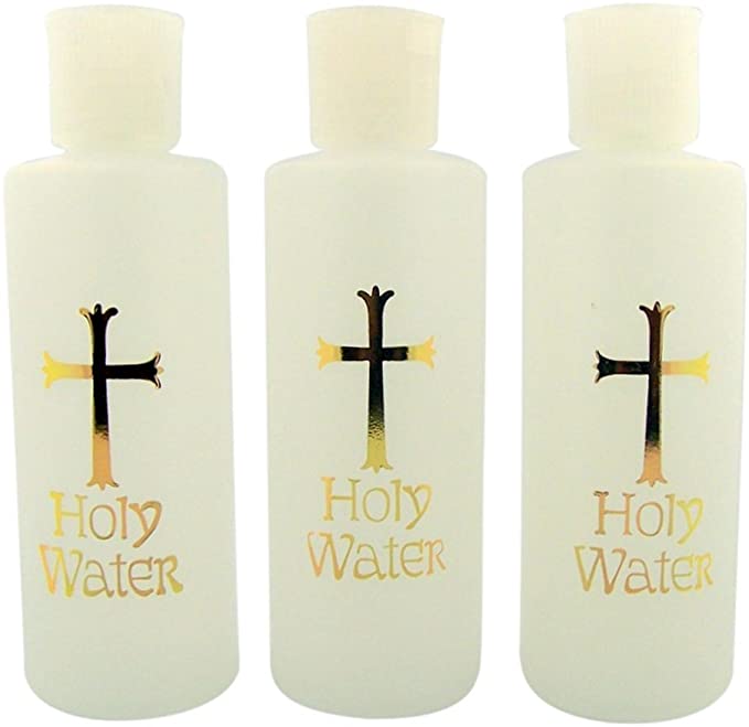 Photo 1 of 2 SETS OF Lot of 3 Gold Cross Design 4 Ounce Holy Water Bottle with Flip Spout Lid 6 TOTAL
