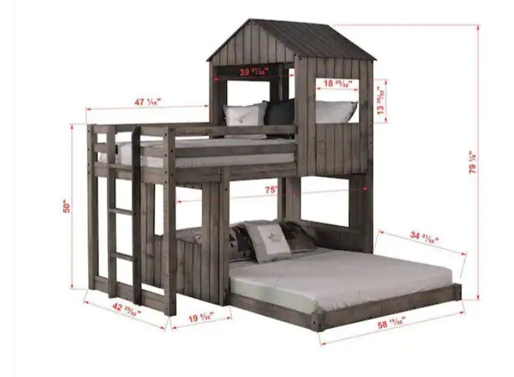 Photo 3 of DONCO KIDS CAMPSITE RUSTIC DIRTY GREY TWIN OVER FULL LOFT BED SET MODEL 3344-TFRDG 79.5” X 79.5” H82.5”