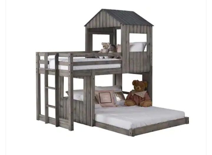 Photo 1 of DONCO KIDS CAMPSITE RUSTIC DIRTY GREY TWIN OVER FULL LOFT BED SET MODEL 3344-TFRDG 79.5” X 79.5” H82.5”