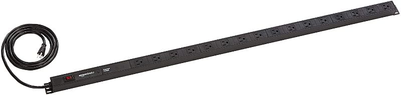 Photo 1 of Amazon Basics Heavy Duty Metal Surge Protector Power Strip with Mounting Brackets - 16-Outlet, 840-Joule (15A On/Off Circuit Breaker),Black
