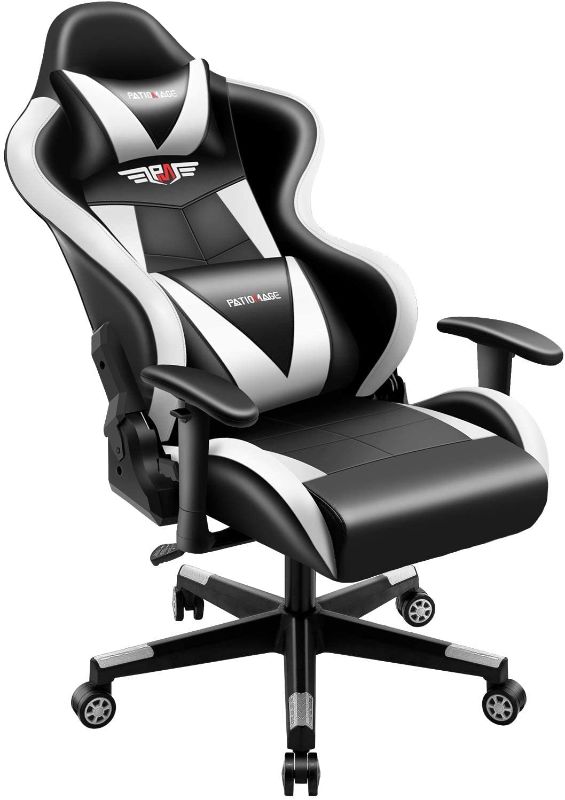 Photo 1 of PatioMage Gaming Chair with Footrest Ergonomic Office Chair Headrest Lumbar Support Comfortable Large Size High Back Adjustable Reclining Computer Desk Chair PU Leather Swivel Chair **GREY INSERTS** 
