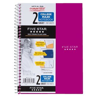Photo 1 of 6 Five Star 2 Subject College Ruled Solid Spiral Notebook (Colors May Vary)