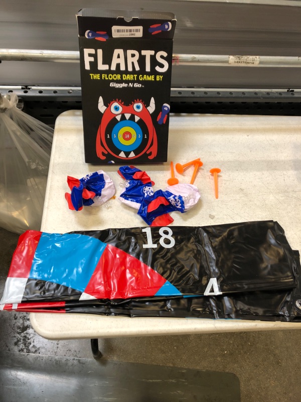 Photo 2 of Giggle N Go Outdoor Games for Kids, Adults & Family - The Original Flarts Floor and Yard Darts Game with Inflatable Pins, Lawn Pegs and Mat - Monster Theme ?