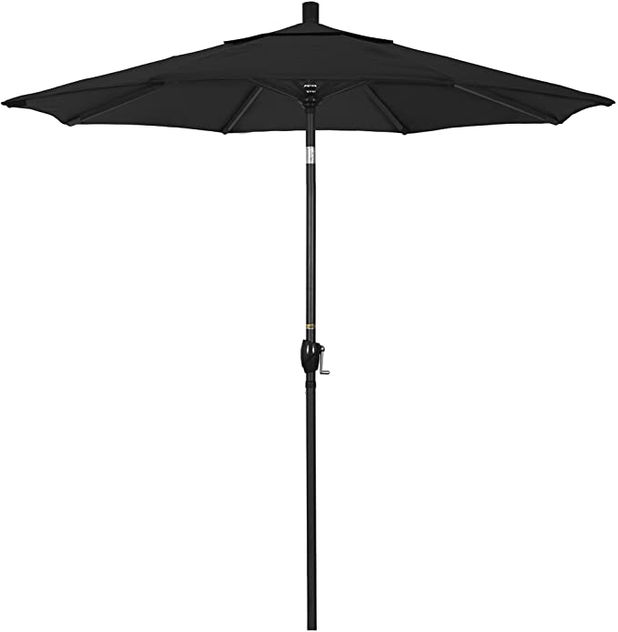 Photo 1 of California Umbrella 7.5' Round Aluminum Market Umbrella, Crank Lift, Push Button Tilt, Black Pole, Pacifica Black