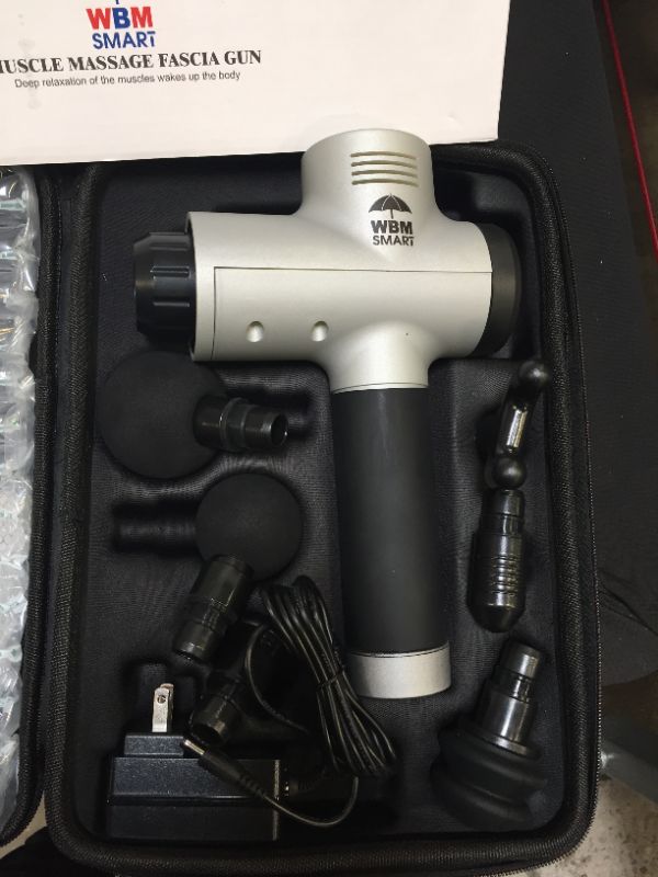 Photo 1 of WBM Smart Massage Gun Deep Tissue Percussion Muscle Massager for Pain Relief,Electric Body Massager Sports Drill Portable Super Quiet Brushless Motor (Silver)