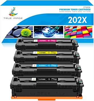 Photo 1 of TRUE IMAGE Compatible Toner Cartridge Replacement for HP 202X CF500X CF500A 202A HP Color Pro MFP M281fdw M281cdw M254dw M281fdn 281fdw M254 M281 Toner Printer (Black Cyan Yellow Magenta, 4-Pack)