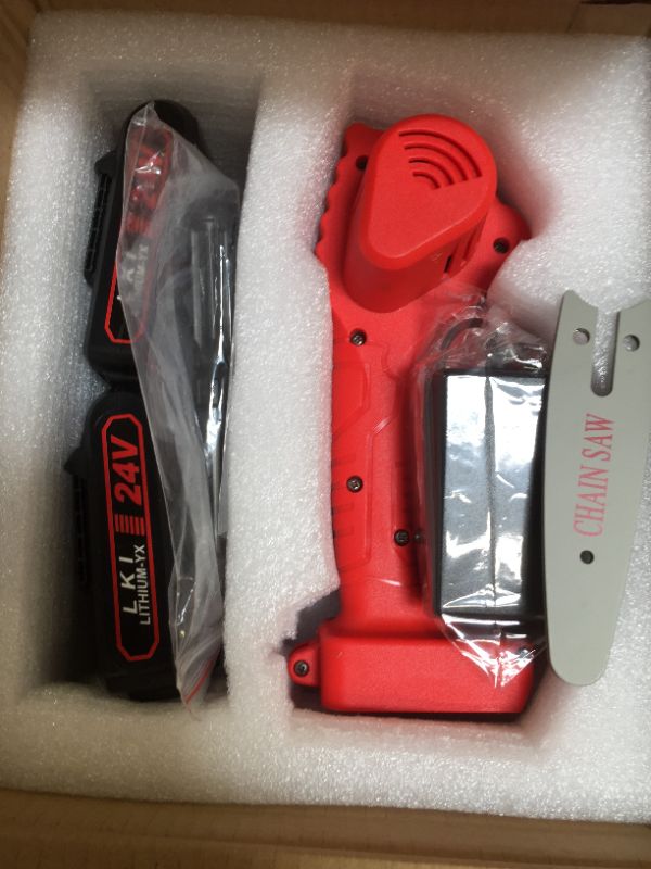 Photo 1 of  Anbull Mini Chainsaw, 4 Inch Electric Chainsaw,Radio Saw Portable Light Lightweight Lithium Battery Chain Saw, 3x Chainsaw Chains, 2x 24V Spare Batteries
