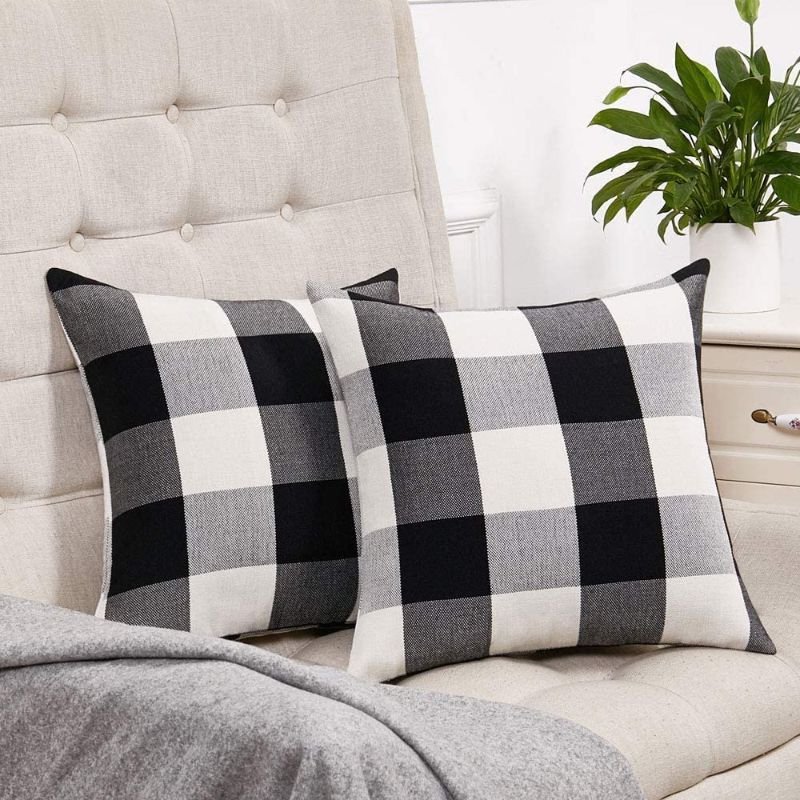 Photo 1 of Anickal Set of 2 Black and White Buffalo Check Plaid Pillow Covers Farmhouse Rustic Decorative Square Throw Pillow Covers Cushion Case 18x18 Inch for Home Sofa Couch Decor
