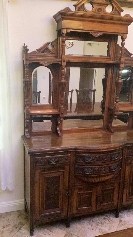 Photo 2 of ANTIQUE LATE 18TH CENTURY FRENCH CUPBOARD WITH HAND BEVELED GLASS 58” X 19” H 92