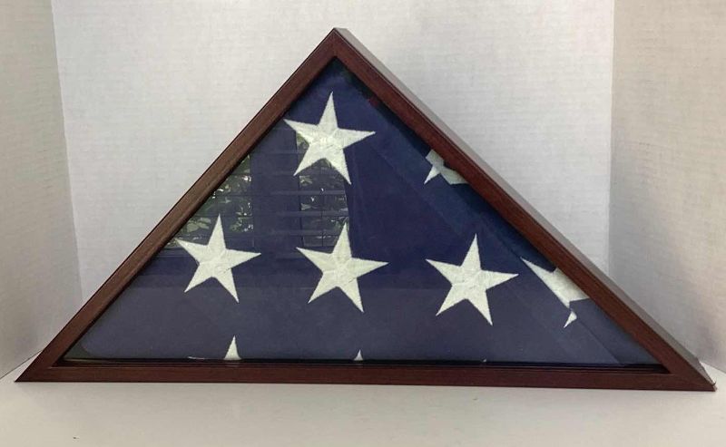 Photo 1 of WOODEN MEMORIAL DAY UNITED STATES FLAG DISPLAY CASE 26” X 13”