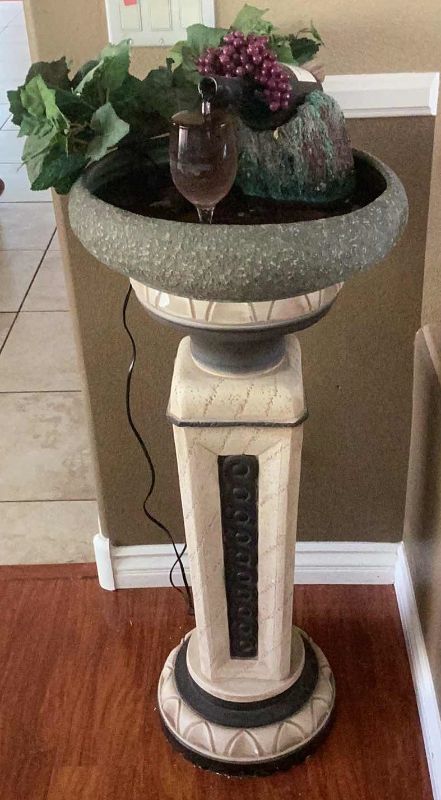 Photo 1 of WINE INSPIRED FOUNTAIN ON PEDESTAL  19" X 19" H 46" TESTED WORKING