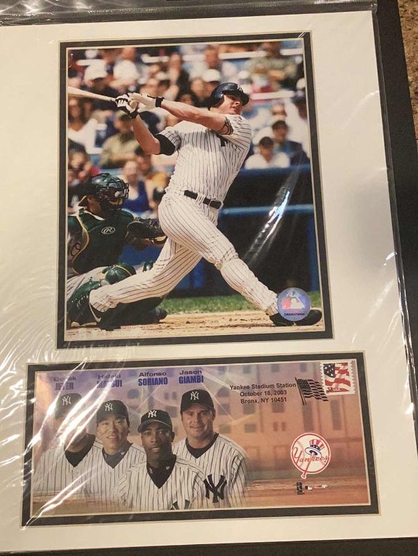 Photo 1 of JASON GIAMBI NEW YORK YANKEES STADIUM GAME POSTER WITH STAMP MLB CERTIFIED 12” X 16”