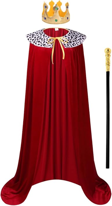 Photo 1 of  King Costume Cape for Adult, Medieval King Robe with Crown Scepter Halloween Royal Prince Cape Cosplay Party