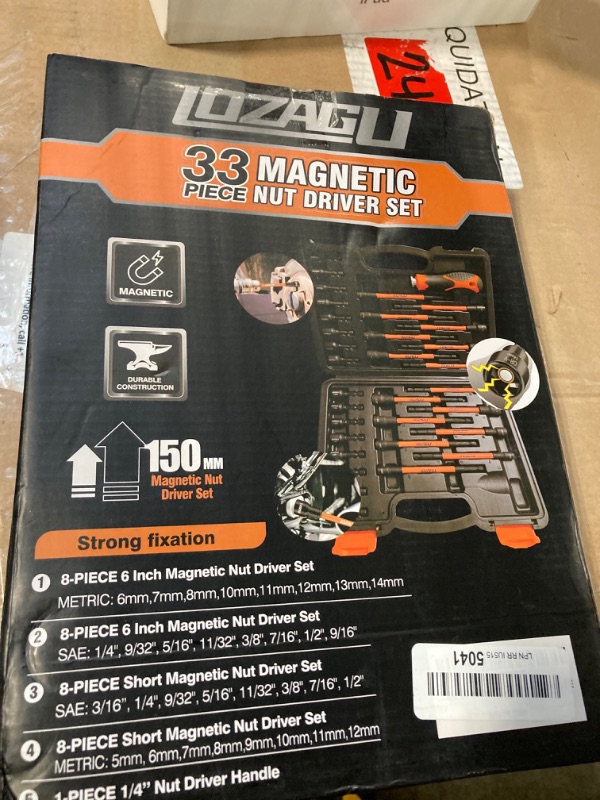 Photo 1 of LOZAGU 33PCS Magnetic Nut Driver Set with Handle | 6 Inch Long Nut Driver Set | SAE and Metric | 1/4 Inch Hex Shank | Cr-V Steel