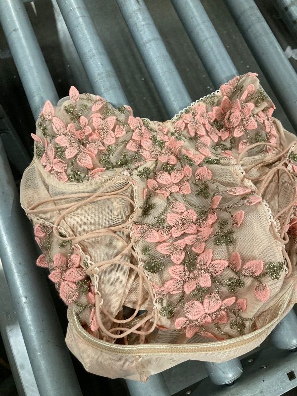 Photo 1 of Lilosy Women Sexy Lace Up Floral Embroidered Teddy Babydoll Lingerie Bodysuit Top Mesh Sheer One Piece See Through Pink Large