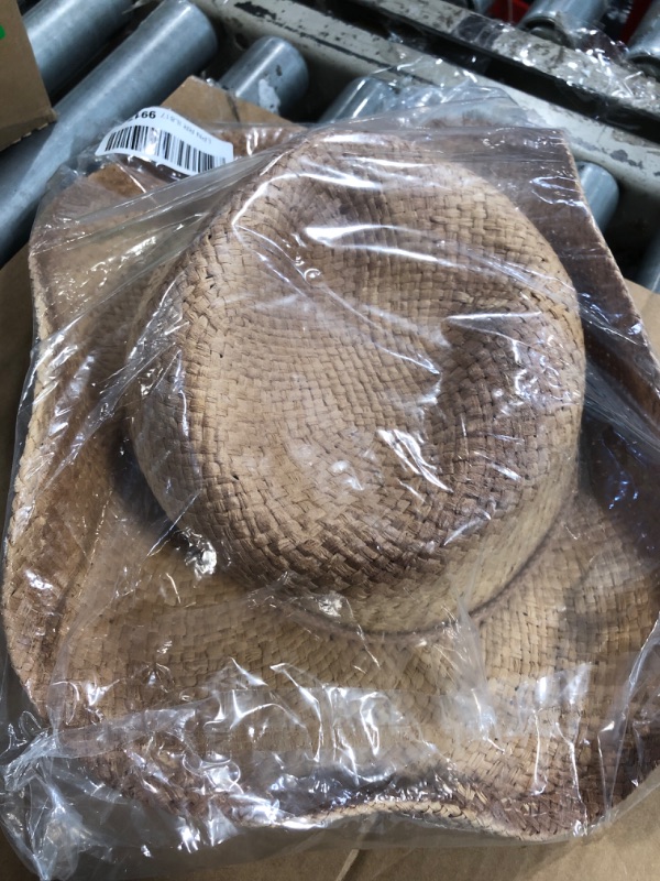 Photo 2 of ** dirty** MG Tea Stain Raffia Straw Cowboy Hat (Natural), Natural Tea, Size One Size