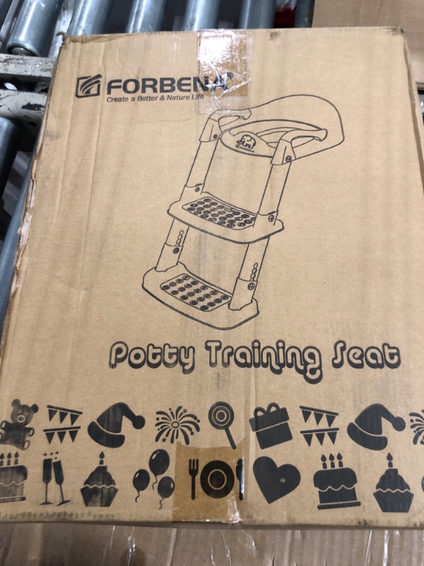Photo 1 of Forbena Potty Training Toilet Seat with Step Stool Ladder, Toddler Kids Potty Seat for Boys Girls, Non Slip Foldable Toilet Training Seat with Soft Cushion, Comfortable Handles (White-Grey)