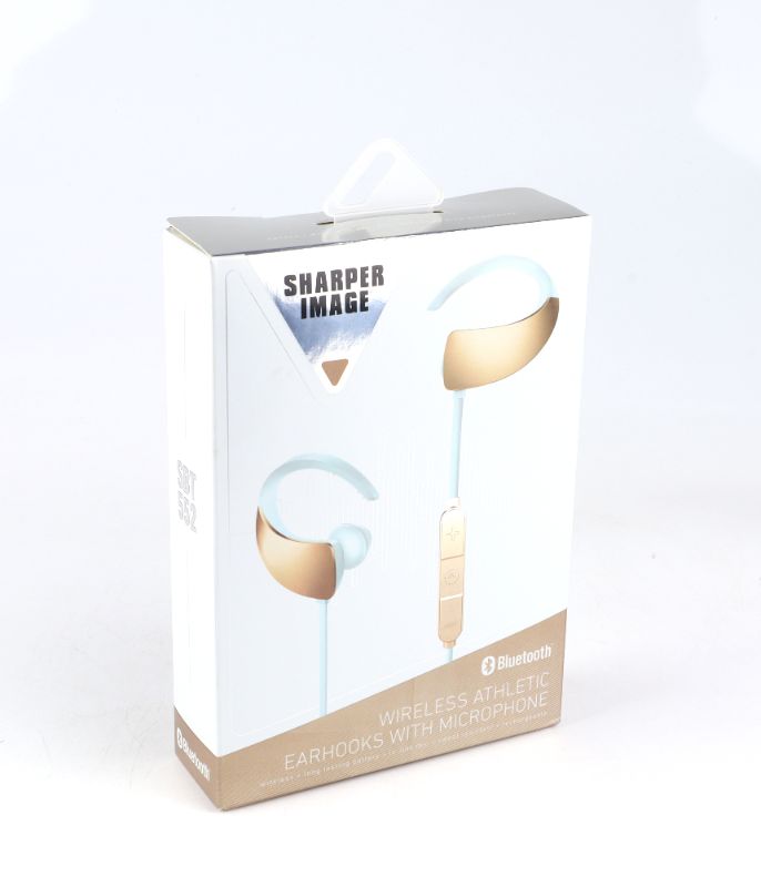 Photo 1 of SHARPER IMAGE ATHLETIC EARBUDS WITH MICROPHONE COLOR GOLD NEW

