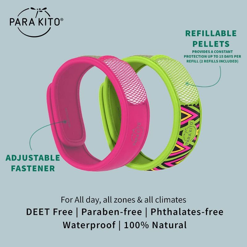Photo 1 of PARAKITO MOSQUITO REPELLENT WRIST BANDS PACK OF 2 WITH 2 REFILL PELLETS PLUS PARAKITO MOSQUITO ROLL ON GEL .67 OZ NEW IN PACKAGE
