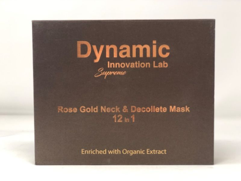 Photo 1 of DYNAMIC SUPREME INNOVATION LAB ROSE GOLD NECK AND DECOLLETE MASK 12 IN 1 ENRICHED WITH ORGANIC EXTRACTS REJUVENATE AND NOURISH DEEP TISSUES FACE AND NECK REDUCE VISIBLE SIGNS OF AGING VITAMINS ANTIOXIDANTS MINERALS RADIANT SKIN HYALURONIC ACID NEW IN BOX