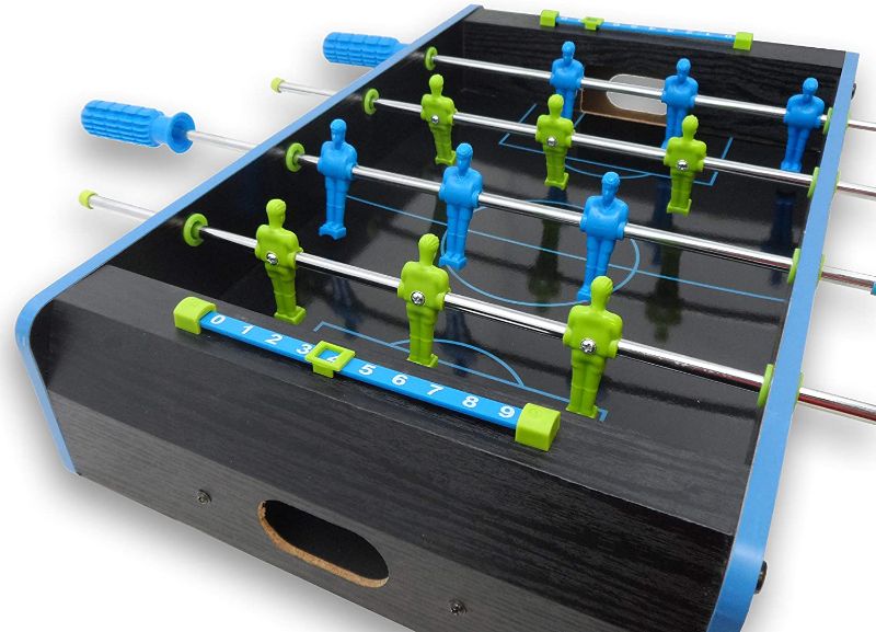 Photo 2 of NEON FOOSBALL TABLE TOP 2 SOCCER BALLS SCORE KEEPER WOOD GRAIN MEASURES 20.1IN X 124 IN X 3.9INCHES NEW