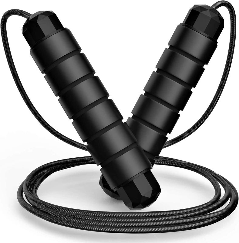 Photo 1 of TANGLE FREE SPEED JUMP ROPE PVC COATED BRAIDED STEEL CABLE ADJUSTABLE SOFT MEMORY FOAM OUTER HANDLE NEW