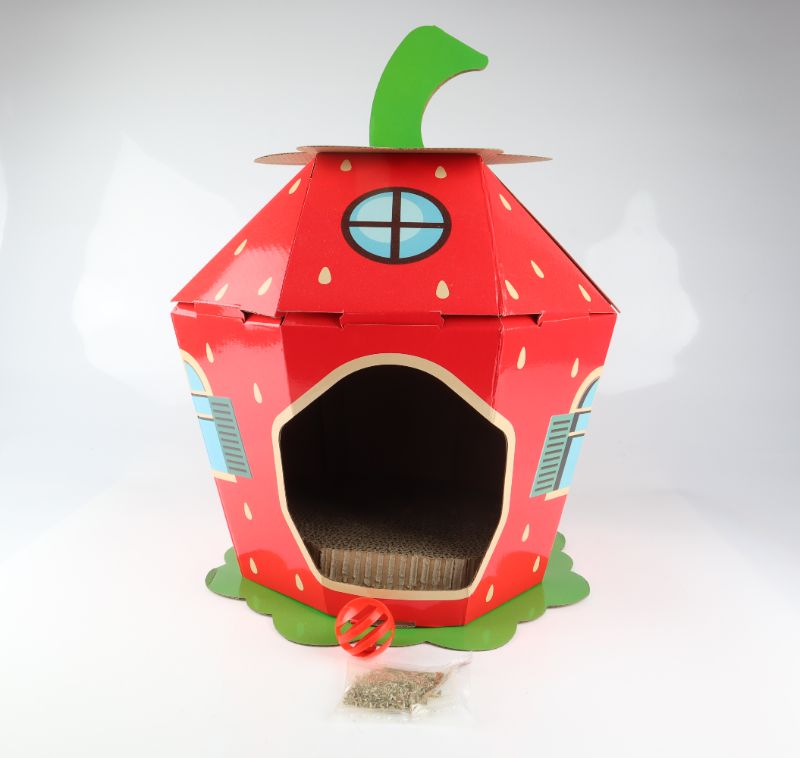 Photo 1 of STRAWBERRY CARDBOARD SCRATCHPAD CAT HOUSE WITH NIP AND BALL NEW 