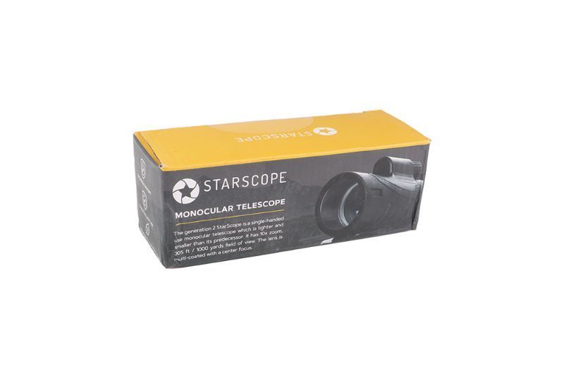Photo 2 of STARSCOPE MONOCULAR 10X MAGNIFICATION HD LENS COMPATIBLE WITH SMARTPHONE ANTI SKID FROSTED SURE GRIP IPX5 WATER RESISTANT FOCUSES WITH ONE HAND INCLUDES CARRY CASE TRIPOD LENS CLOTH AND WRIST STRAP NEW