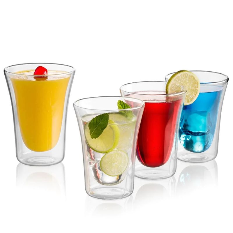 Photo 1 of COLORFUL 4 SET DOUBLE WALL GLASS MUGS 10OZ FLOATING EFFECT USE HOT OR COLD LIQUIDS DISHWASHER SAFE BOROSILICATE GLASS NEW  