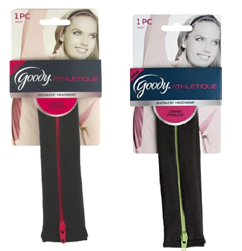 Photo 1 of 2 PACK GOODY HEADBANDS WITH ZIPPER TO KEEP ANY SMALL ITEM SECURE NEW 