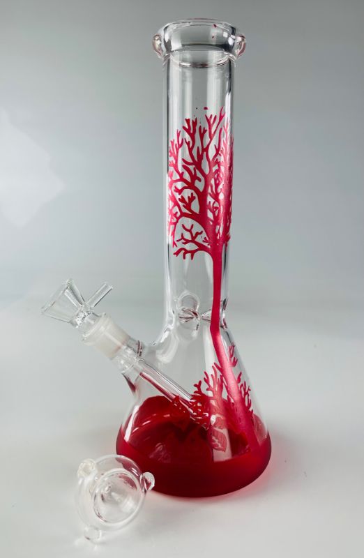 Photo 2 of FREEDOM HANDMADE RED TREE WATER PIPE RED BASE ICE CATCHER INCLUDES ONE STEM AND TWO BOWLS NEW IN BOX.
