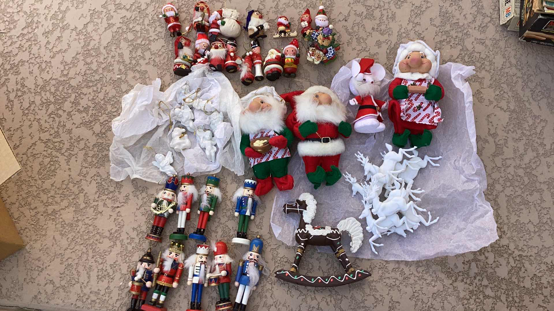 Photo 1 of ASSORTED CHRISTMAS ORNAMENTS AND WOODEN HORSE