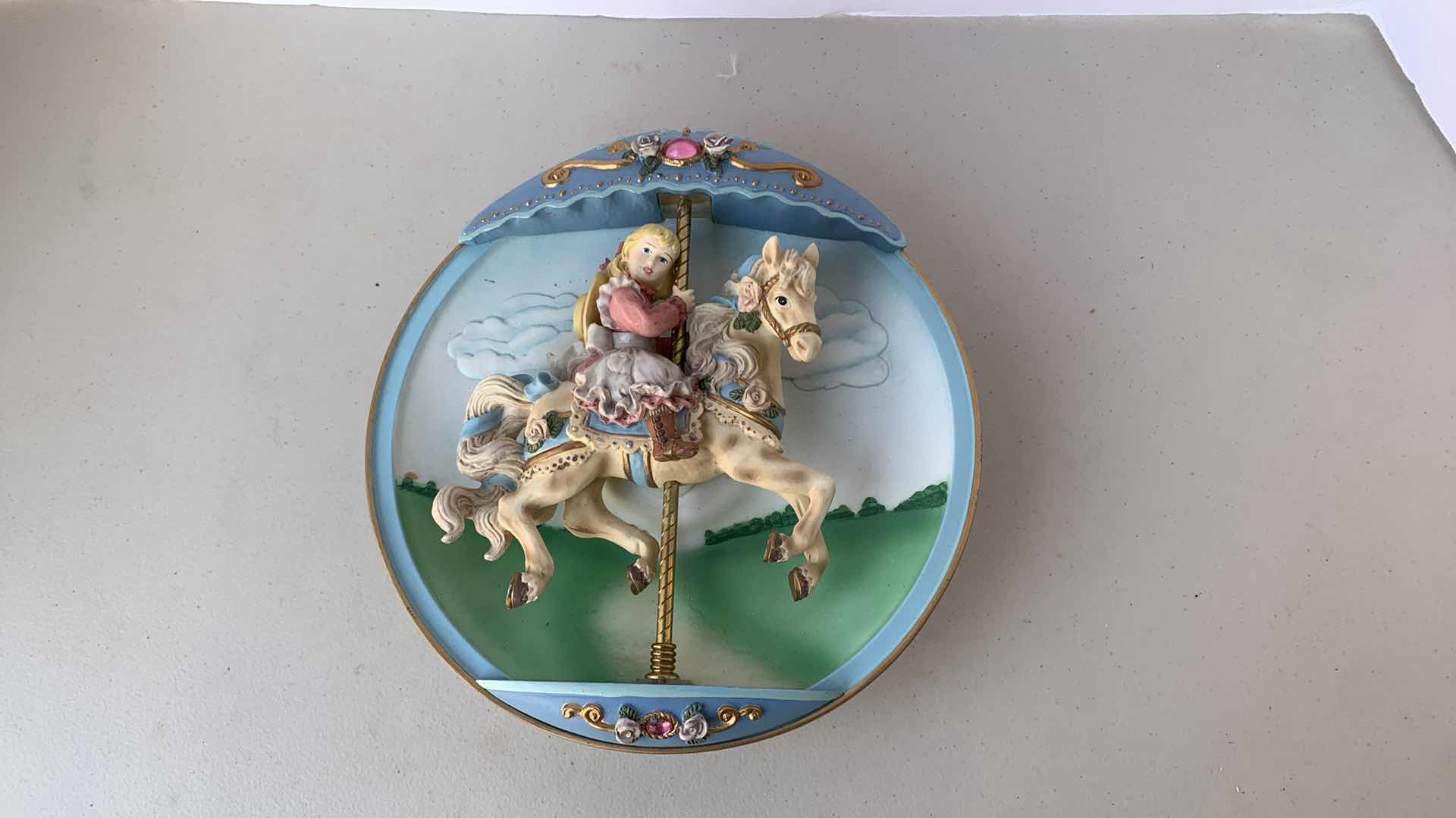 Photo 1 of BRADFORD EXCHANGE COLLECTIBLES, MUSICAL PORCELAIN CAROUSEL HORSE AND GIRL, NUMBERED