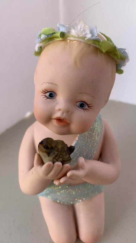 Photo 4 of TWO HANDPAINTED PORCELAIN BABIES, (STANDING BABY IS NUMBERED) , H 7”