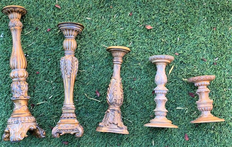 Photo 1 of RESIN CANDLESTICKS SET OF 5, TALLEST CANDLESTICK 21"