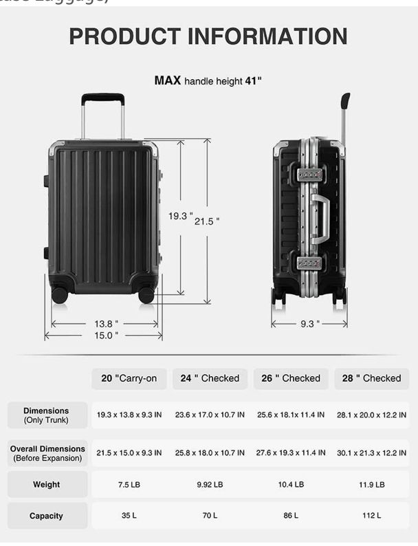 Photo 3 of NEW LUGGEX Hard Shell Carry On Luggage with Aluminum Frame - 100% PC No Zipper Suitcase - 4 Metal Corner Hassle-Free Travel (Hard Case Luggage) 