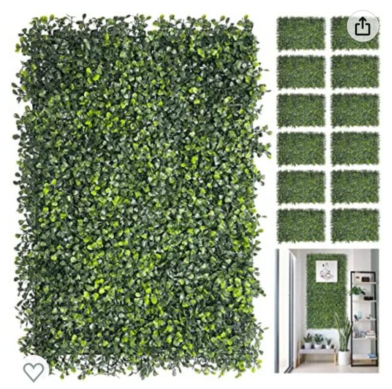 Photo 1 of NEW Bybeton Artificial Grass Wall Panels,16" x 24" (12P) UV-Anti Boxwood Panels Greenery Wall Backdrop for Indoor Outdoor Privacy Protected and Garden, Balcony,Privacy Fence Screen Décor 