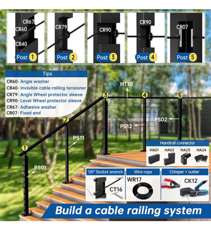 Photo 1 of NEW Muzata 4Pack Cable Railing Post 36''x2''x2'' Level-drilled Post Flat Top Stainless Steel Black Square Weldless Wood Concrete Top Mount Deck Level PS02 