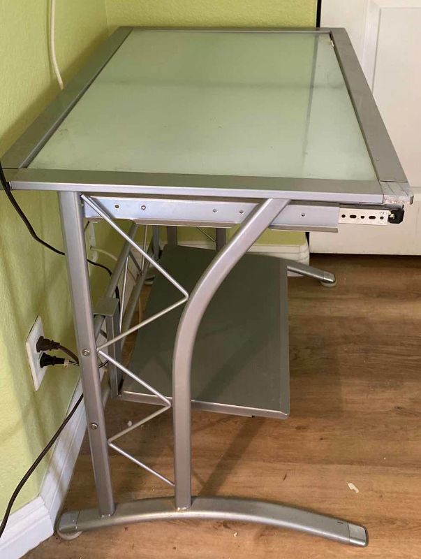 Photo 3 of METAL AND GLASS COMPUTER DESK WITH PULL OUT KEYBOARD SHELF 31” X  22” H29.5”