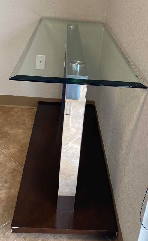 Photo 3 of CONSOLE BEVELED GLASS TABLE 48” X 18” X H29”