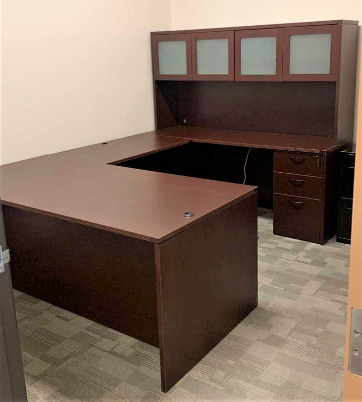 Photo 1 of CHERRYMAN 4 PIECE OFFICE EXECUTIVE OFFICE SET WITH EXECUTIVE DESK 71” x 35.5” , SIDE RETURN 42” x 24” AND DESK W HUTCH 70.5��” x 23.5” x H65”