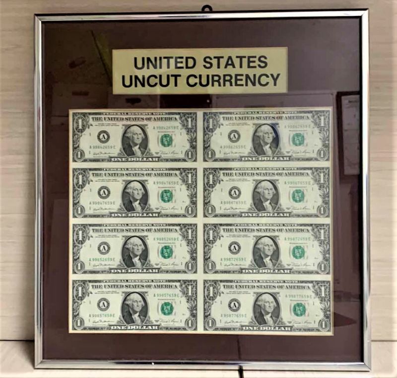 Photo 1 of FRAMED UNITED STATES UNCUT CURRENCY 8- $1 BILLS