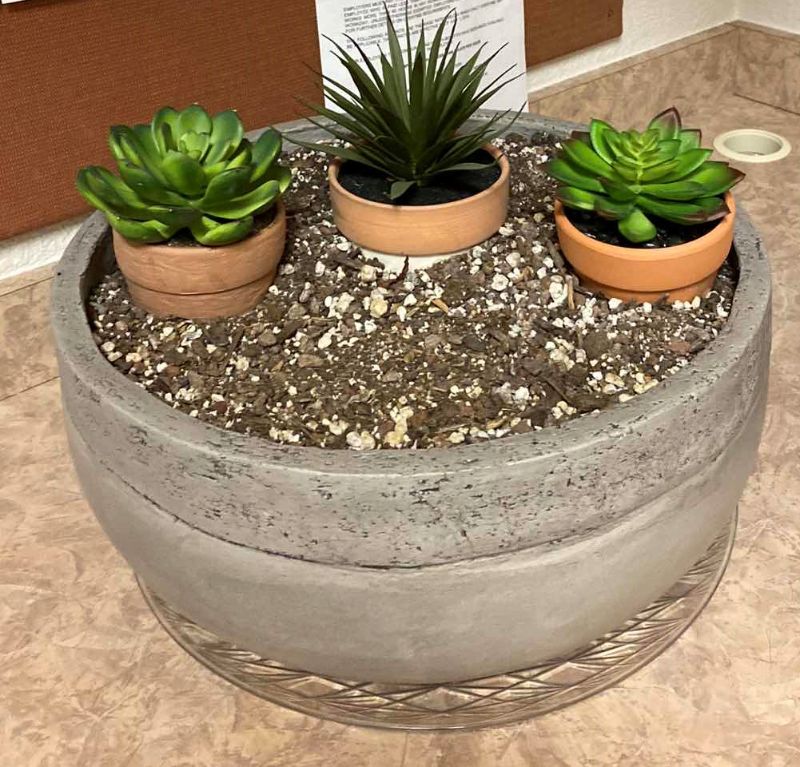 Photo 1 of CEMENT POT WITH ARTIFICIAL CACTUS 15”