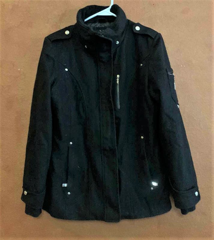 Photo 1 of WOMENS ZERO X POSUR BLACK JACKET, 60% WOOL, INSIDE ZIPPER IS BROKEN SIZE 8