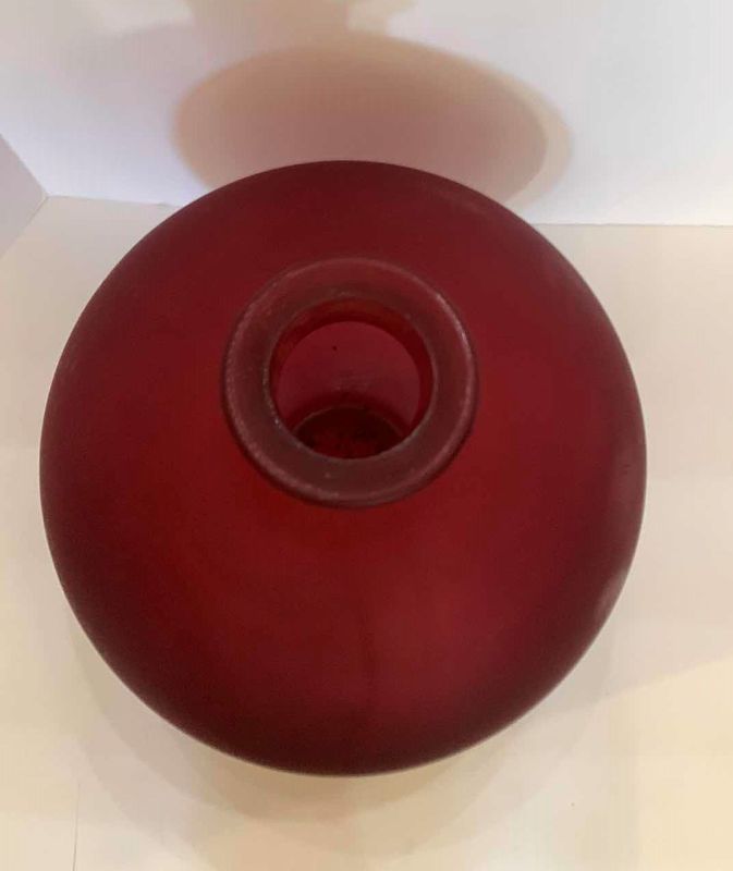 Photo 2 of LARGE CRANBERRY GLASS VASE ( MADE IN SPAIN) 17” x H17”