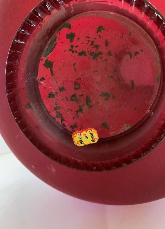 Photo 3 of LARGE CRANBERRY GLASS VASE ( MADE IN SPAIN) 17” x H17”