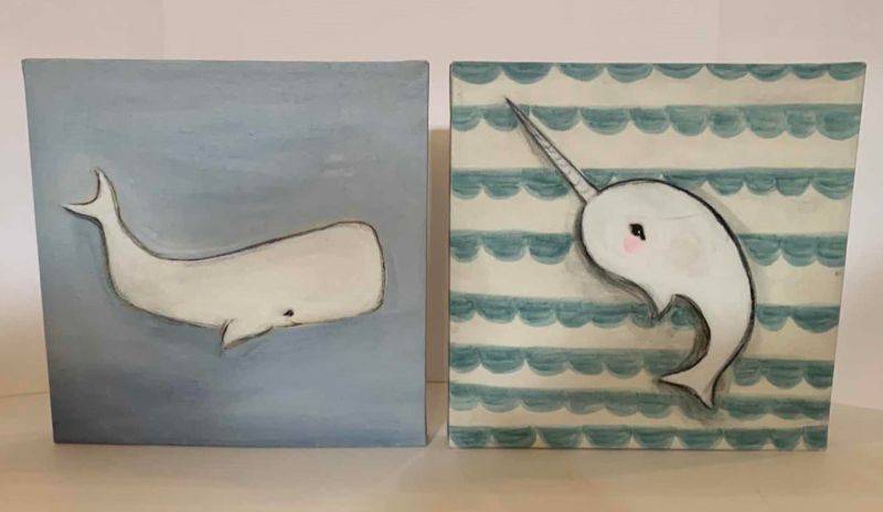 Photo 1 of CANVAS ARTWORK, WHALE AND NARWOL,  14” x 14”